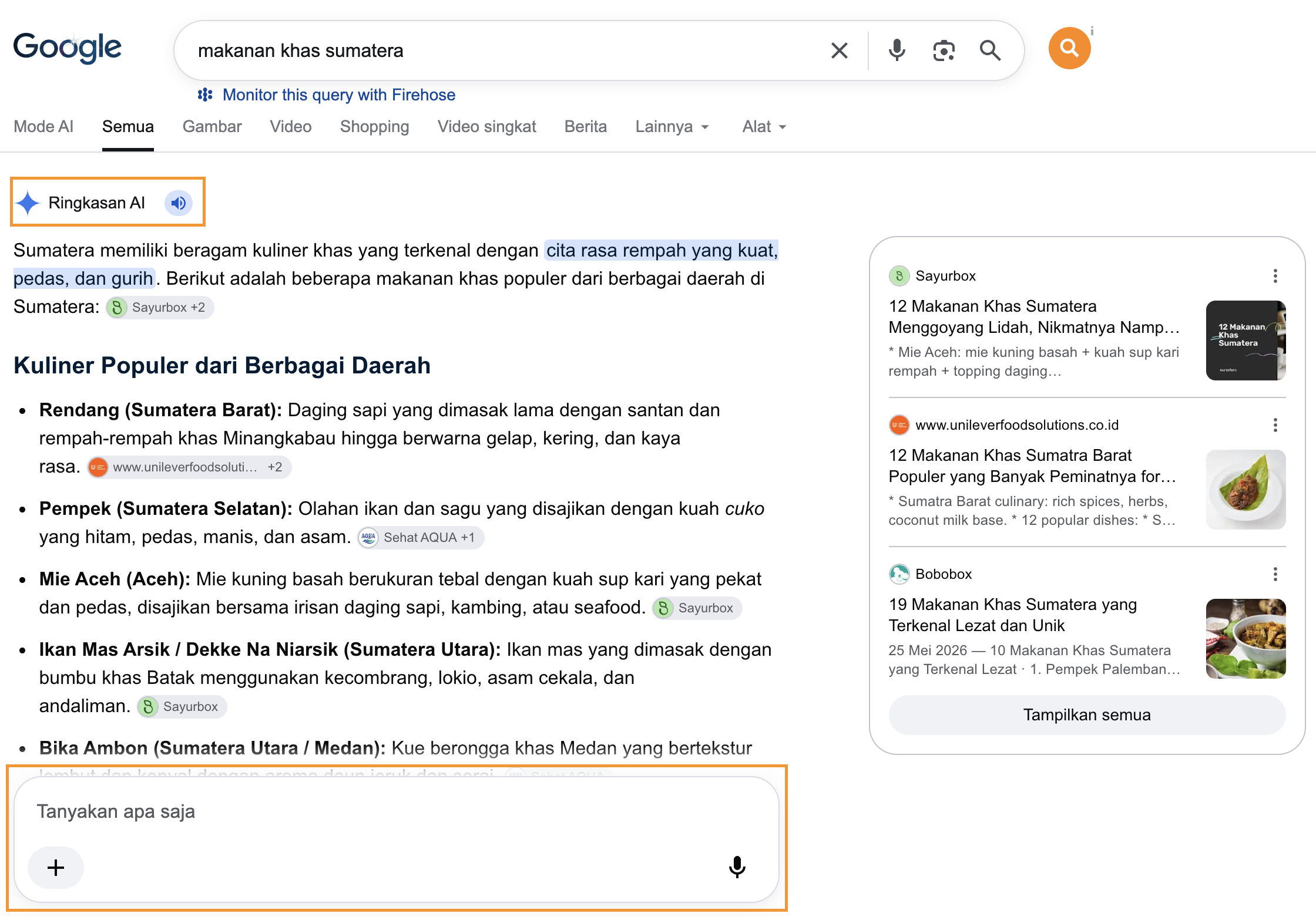 Screenshot tampilan SERP bagian AI Overview